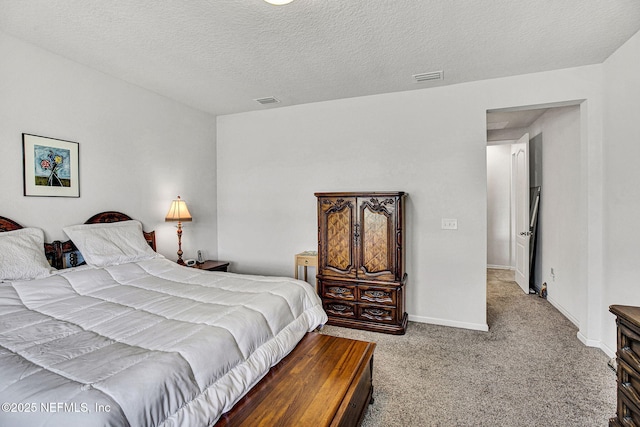 12424 Shady Bridge Trl, Jacksonville, FL 32258 - bedroom with visible vents, baseboards, carpet flooring, and a textured ceiling