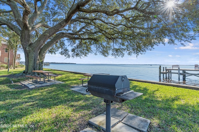 819 Lasalle St Unit 819, Jacksonville, FL 32207 - dock area with a water view, a patio area, and a lawn