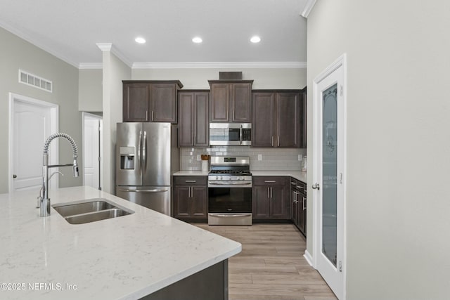 14 Balmoral Castle Dr, Saint Johns, FL 32259 - kitchen with crown molding, a sink, visible vents, and stainless steel appliances