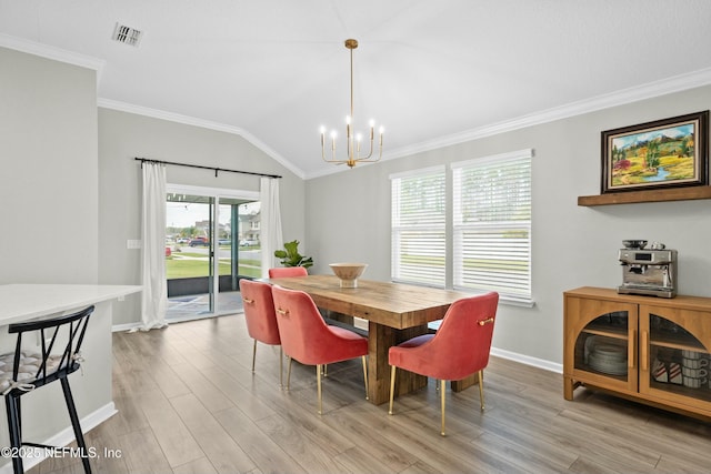 14 Balmoral Castle Dr, Saint Johns, FL 32259 - dining space with visible vents, baseboards, an inviting chandelier, ornamental molding, and light wood-style flooring