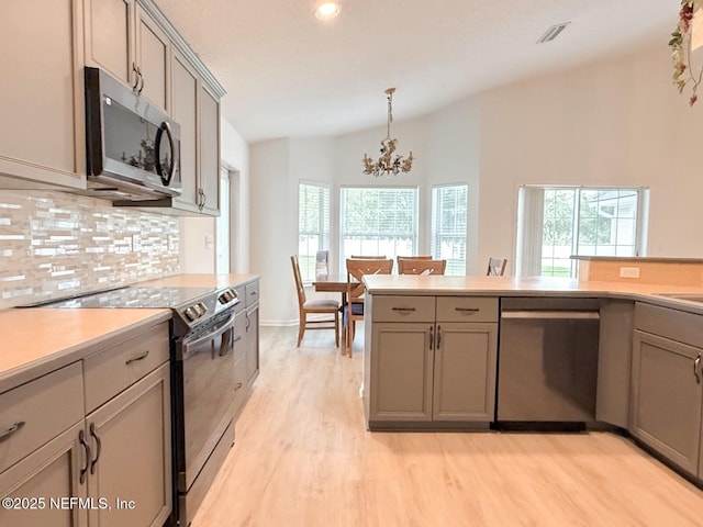 200 Nottingham Dr W, Saint Johns, FL 32259 - kitchen with appliances with stainless steel finishes, tasteful backsplash, plenty of natural light, gray cabinets, and vaulted ceiling