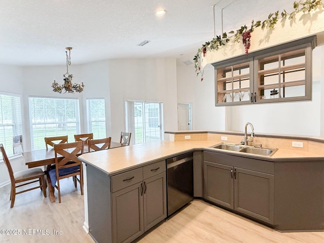 200 Nottingham Dr W, Saint Johns, FL 32259 - kitchen featuring stainless steel dishwasher, a sink, light wood-style flooring, gray cabinets, and light countertops