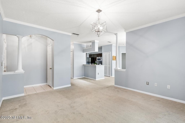 7800 Point Meadows Dr Unit 123, Jacksonville, FL 32256 - unfurnished living room with baseboards, visible vents, ornamental molding, and carpet
