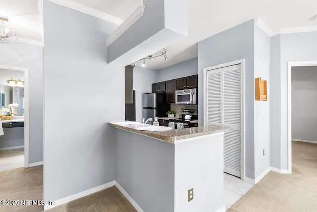 7800 Point Meadows Dr Unit 123, Jacksonville, FL 32256 - kitchen with appliances with stainless steel finishes, light colored carpet, and crown molding