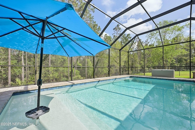 outdoor pool with glass enclosure