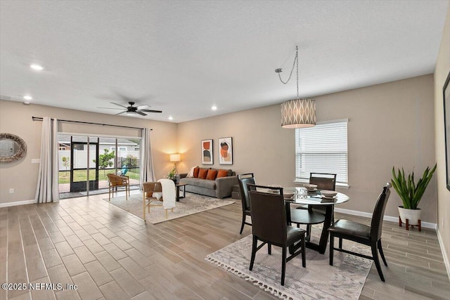 270 King George Ave, Saint Augustine, FL 32092 - dining area with light wood-type flooring, ceiling fan, baseboards, and recessed lighting