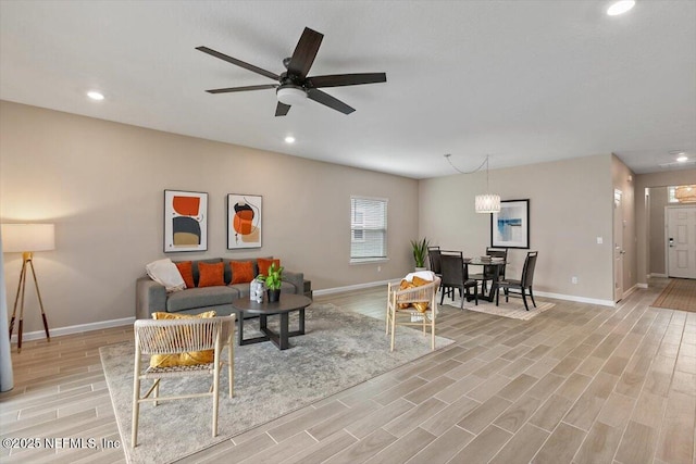 270 King George Ave, Saint Augustine, FL 32092 - living area with baseboards, light wood finished floors, ceiling fan, and recessed lighting