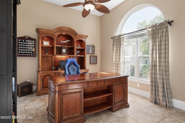 9 Cypresswood Dr, Palm Coast, FL 32137 - office area with baseboards and a ceiling fan