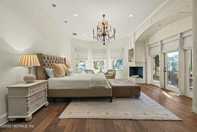 113 Cutter Ct, Ponte Vedra Beach, FL 32082 - bedroom featuring access to outside, dark wood-style flooring, recessed lighting, and a chandelier