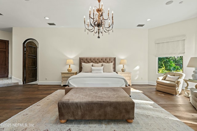 113 Cutter Ct, Ponte Vedra Beach, FL 32082 - bedroom with visible vents, wood finished floors, baseboards, recessed lighting, and a chandelier