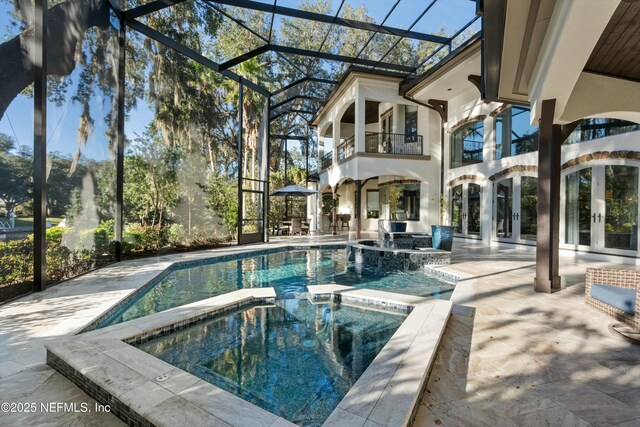 113 Cutter Ct, Ponte Vedra Beach, FL 32082 - view of pool with a patio, a pool with connected hot tub, and glass enclosure