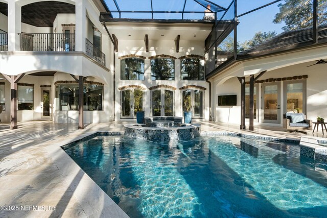 113 Cutter Ct, Ponte Vedra Beach, FL 32082 - view of pool with ceiling fan, a patio area, a pool with connected hot tub, and french doors