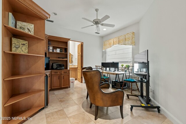 113 Cutter Ct, Ponte Vedra Beach, FL 32082 - office space with baseboards, a ceiling fan, light tile patterned floors, and recessed lighting