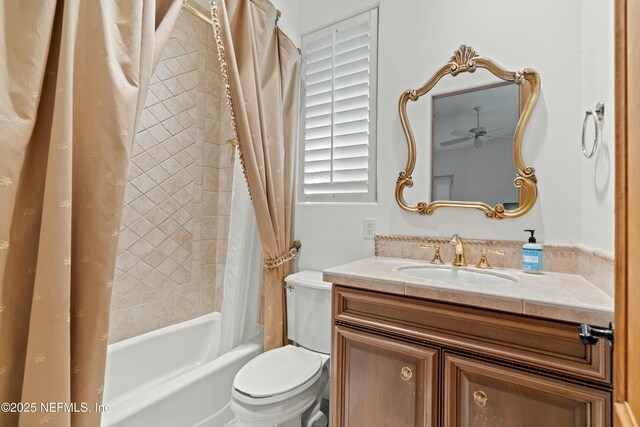 113 Cutter Ct, Ponte Vedra Beach, FL 32082 - bathroom featuring vanity, toilet, a ceiling fan, and shower / bath combo with shower curtain