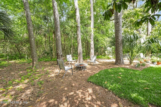 view of yard with an outdoor fire pit