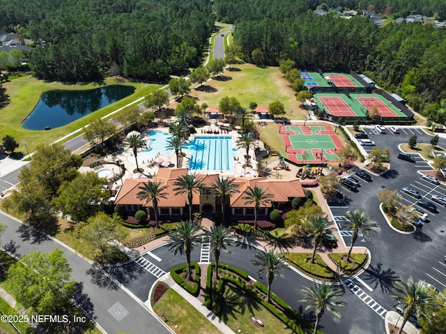 aerial view with a water view