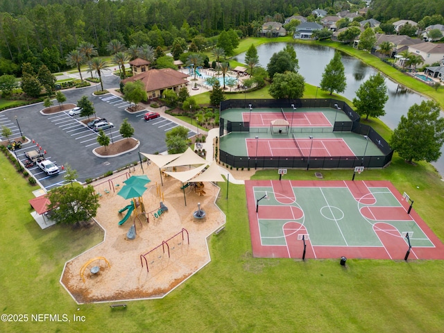 bird's eye view featuring a water view