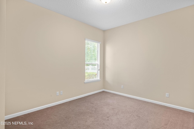 carpeted empty room with baseboards and a textured ceiling