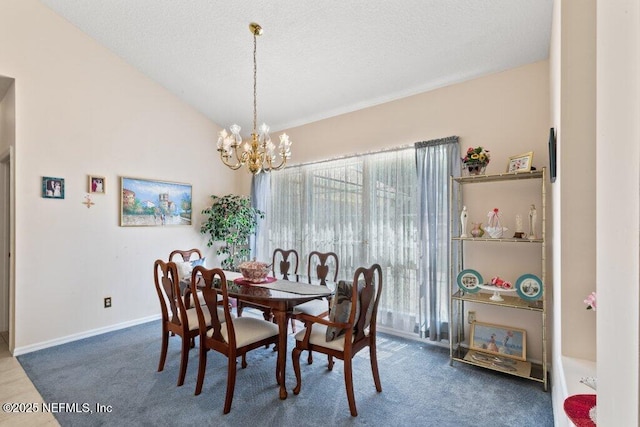 388 Lolly Ln, Saint Johns, FL 32259 - carpeted dining area featuring baseboards, a textured ceiling, and a notable chandelier