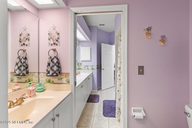 388 Lolly Ln, Saint Johns, FL 32259 - bathroom featuring vanity, tile patterned flooring, visible vents, toilet, and a shower with curtain