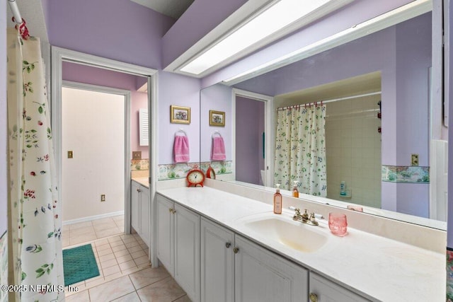 388 Lolly Ln, Saint Johns, FL 32259 - bathroom featuring a shower with curtain, tile patterned flooring, and vanity