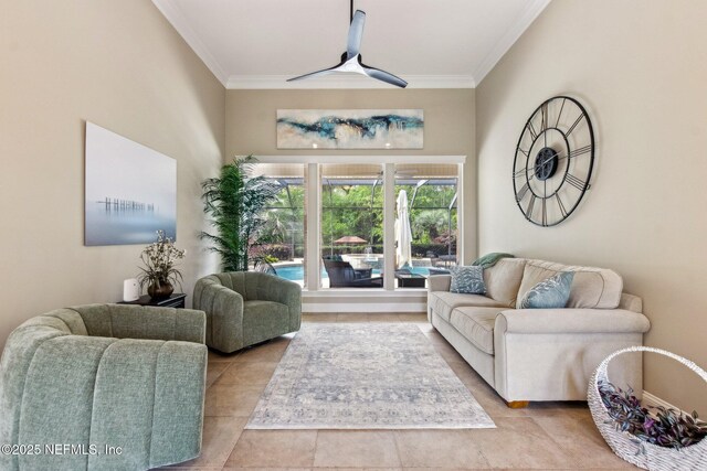 553 S Bridge Creek Dr, Saint Johns, FL 32259 - living room with crown molding and tile patterned flooring