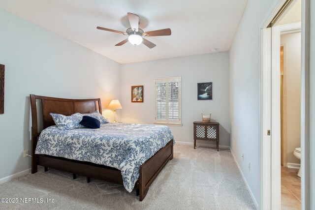 553 S Bridge Creek Dr, Saint Johns, FL 32259 - bedroom featuring a ceiling fan, baseboards, and light colored carpet
