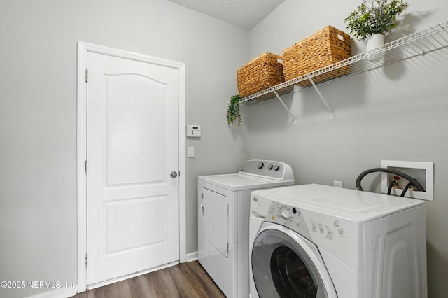 210 Crown Wheel Cir, Saint Johns, FL 32259 - washroom featuring washing machine and clothes dryer, dark wood-style flooring, and a textured ceiling