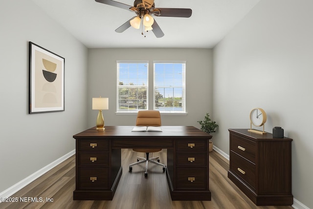 210 Crown Wheel Cir, Saint Johns, FL 32259 - office area with dark wood finished floors and ceiling fan