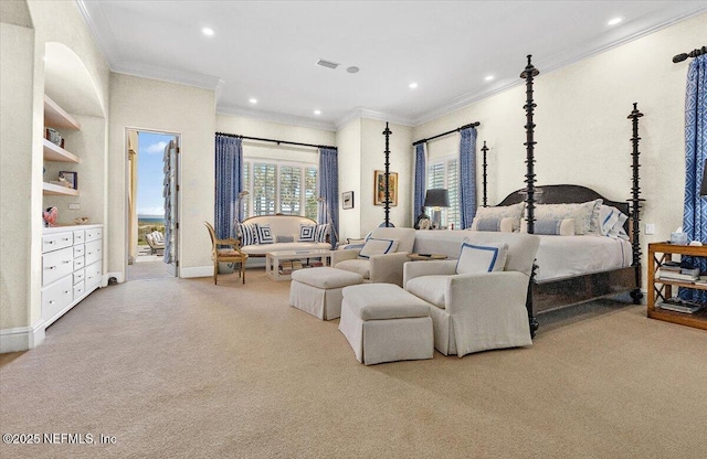 57 Ponte Vedra Blvd, Ponte Vedra Beach, FL 32082 - bedroom featuring carpet, crown molding, recessed lighting, baseboards, and access to exterior