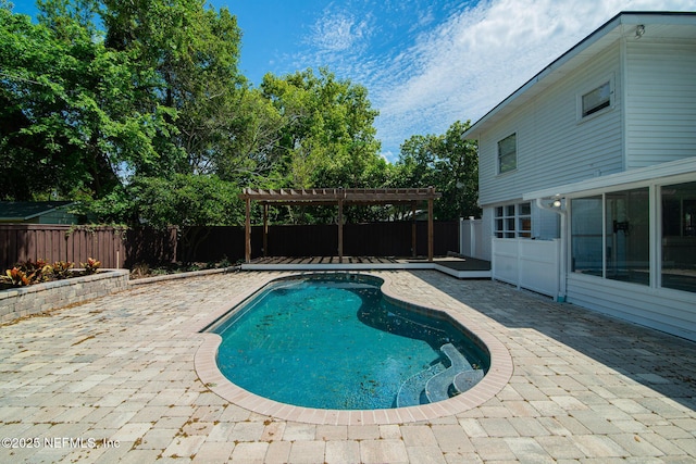 4245 Davinci Ave, Jacksonville, FL 32210 - view of swimming pool with a fenced in pool, a pergola, a fenced backyard, and a patio area