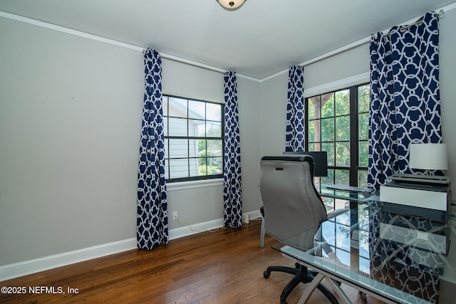 4245 Davinci Ave, Jacksonville, FL 32210 - home office with plenty of natural light, baseboards, crown molding, and wood finished floors
