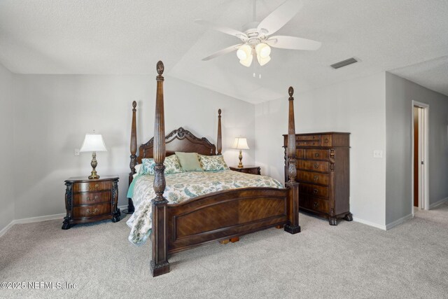 3387 Lighthouse Point Ln, Jacksonville, FL 32250 - carpeted bedroom featuring visible vents, baseboards, a ceiling fan, and a textured ceiling