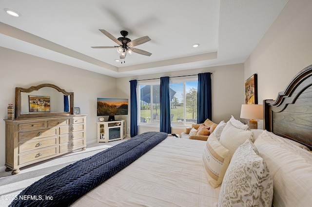 598 Marquesa Cir, Saint Johns, FL 32259 - bedroom featuring a tray ceiling, recessed lighting, and a ceiling fan