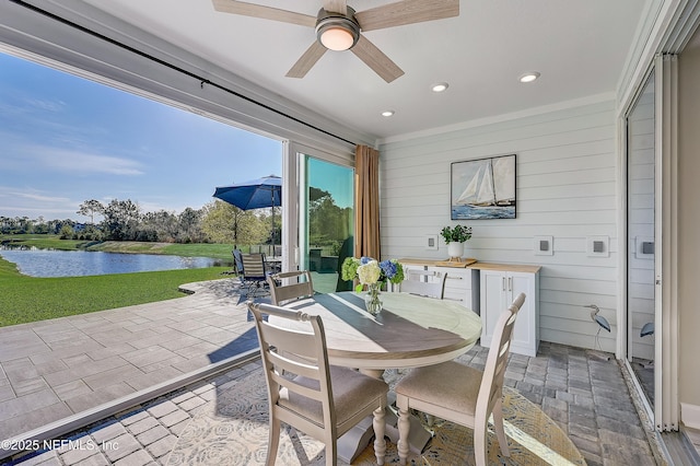 598 Marquesa Cir, Saint Johns, FL 32259 - view of patio featuring outdoor dining area, a water view, and ceiling fan