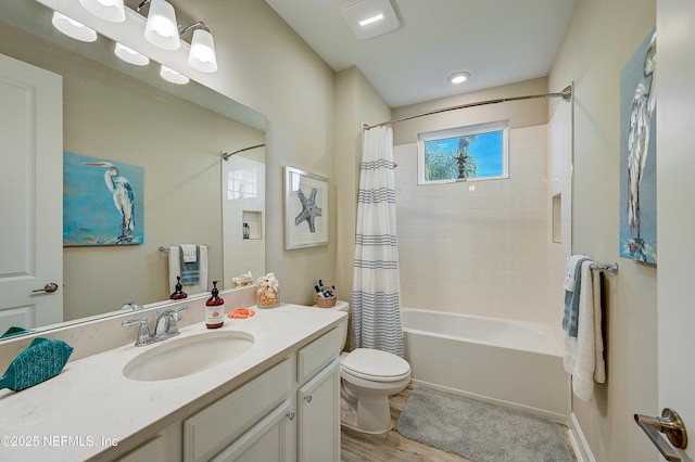 598 Marquesa Cir, Saint Johns, FL 32259 - full bathroom featuring toilet, shower / bath combo with shower curtain, wood finished floors, and vanity