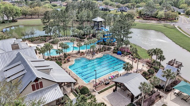bird's eye view featuring a water view