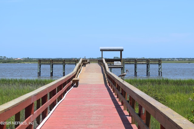 view of dock featuring a water view