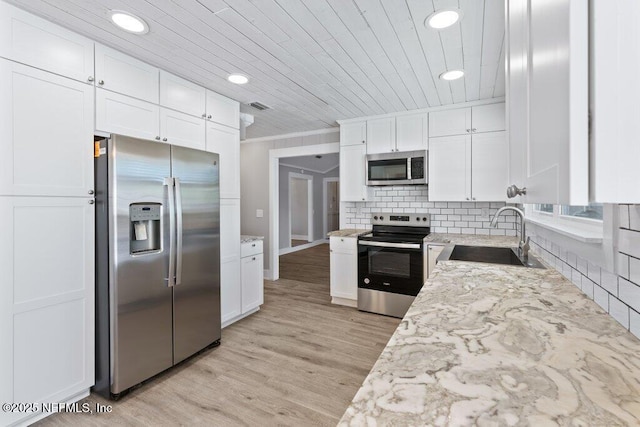 1967 Sussex Dr S, Orange Park, FL 32073 - kitchen with white cabinets, a sink, appliances with stainless steel finishes, and visible vents
