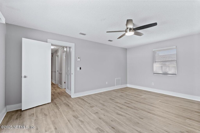 1967 Sussex Dr S, Orange Park, FL 32073 - unfurnished room featuring a textured ceiling, a ceiling fan, visible vents, and light wood-type flooring