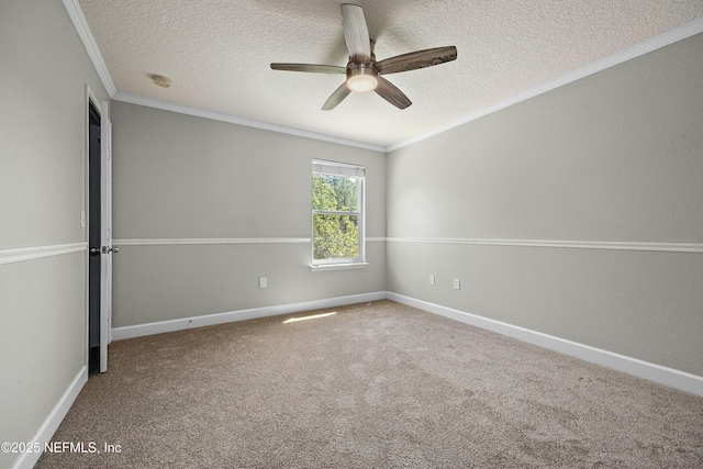 110 Arabian Ct, Saint Augustine, FL 32095 - unfurnished bedroom featuring a textured ceiling, crown molding, baseboards, ceiling fan, and carpet floors