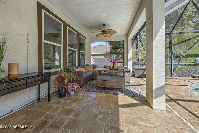 110 Arabian Ct, Saint Augustine, FL 32095 - view of patio featuring a lanai, outdoor lounge area, and ceiling fan