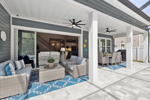 64 Whirlaway Ct, Saint Johns, FL 32259 - view of patio featuring an outdoor living space, ceiling fan, outdoor dining area, and stairs