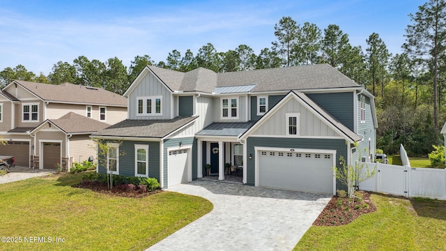 64 Whirlaway Ct, Saint Johns, FL 32259 - view of front of house with board and batten siding, a gate, decorative driveway, and roof with shingles