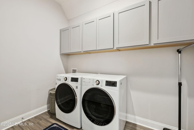 64 Whirlaway Ct, Saint Johns, FL 32259 - laundry room featuring cabinet space, baseboards, wood finished floors, and washing machine and dryer