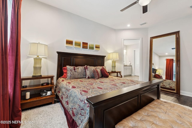 64 Whirlaway Ct, Saint Johns, FL 32259 - bedroom featuring wood finished floors, connected bathroom, baseboards, ceiling fan, and recessed lighting