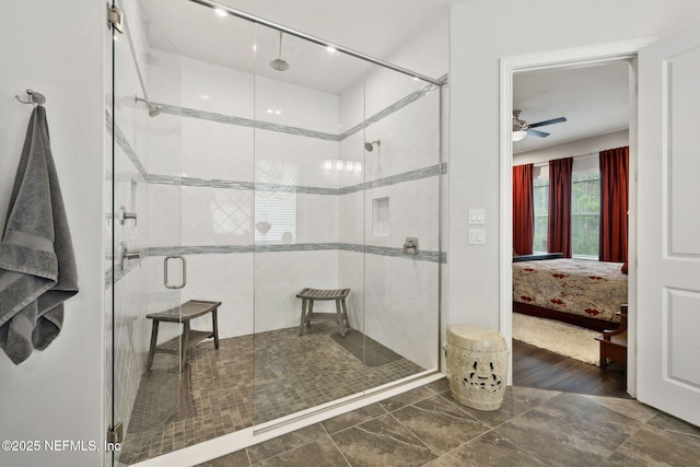 64 Whirlaway Ct, Saint Johns, FL 32259 - full bathroom featuring a shower stall, connected bathroom, and ceiling fan