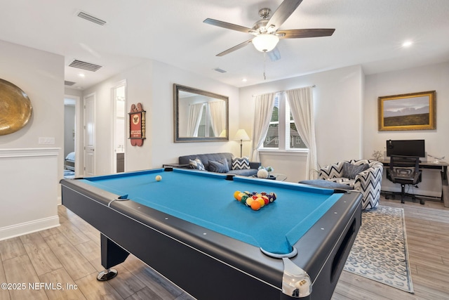 64 Whirlaway Ct, Saint Johns, FL 32259 - playroom featuring ceiling fan, light wood-style flooring, billiards table, baseboards, and recessed lighting