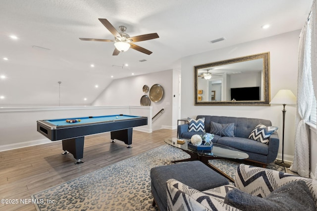 64 Whirlaway Ct, Saint Johns, FL 32259 - playroom with a ceiling fan, baseboards, wood finished floors, recessed lighting, and billiards table