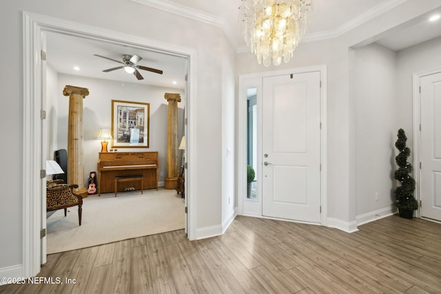 64 Whirlaway Ct, Saint Johns, FL 32259 - foyer entrance featuring light wood-style floors, baseboards, a chandelier, ornamental molding, and recessed lighting